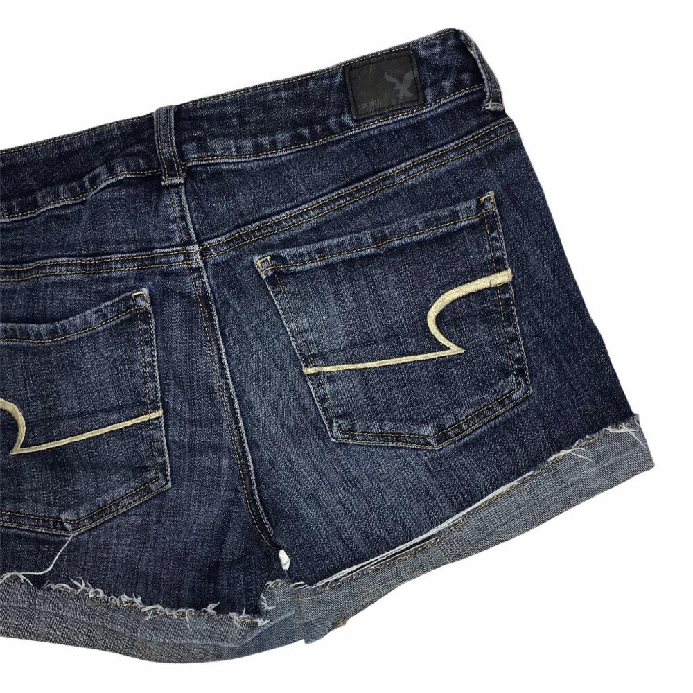 American Eagle Distressed Shorts Womens 6 Dark Wash Super Stretch Cuffed Grunge - Picture 8 of 9